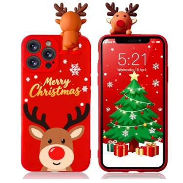 Imagem de Esakycn Capa de Natal para iPhone 15 Pro Max, capa de telefone de silicone vermelha 3D boneca brinquedo de Natal com design para meninas mulheres presente fina à prova de choque macia capa fofa para