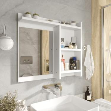 Imagem de Espelheira de Banheiro Armarinho Organizador com Prateleira Nicho Nioki (Branco)