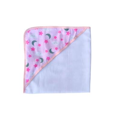 Imagem de Toalha De Banho Bebê Menina(o) Forro Fralda Com Capuz Maciam 70 x 70cm (Rosa)