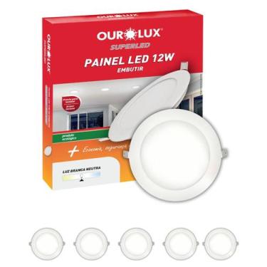 Imagem de 6 Painel Plafon LED Embutir Ourolux 12W Bivolt Cor da Luz 4000K Branco