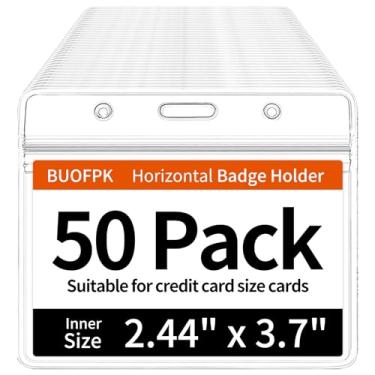 Imagem de 50 porta-crachás de plástico para cordões, capa horizontal para cartão de identificação com zíper que pode ser fechado, capa transparente para crachá para proximidade/RFID/cartões de crédito (8,35 x