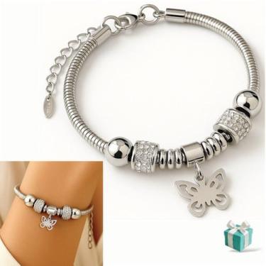 Imagem de Pulseira Feminina com Berloques Aço inoxidável Antialérgico - Santo Es