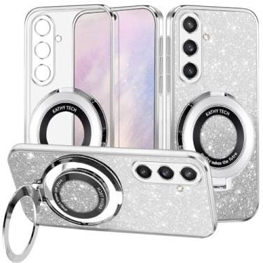 Imagem de Yarxiawin Capa de celular para Samsung Galaxy S25 FE 5G com suporte de anel magnético, efeito glitter para Samsung S25 FE, capa de silicone transparente, macia, fina, à prova de choque, estética