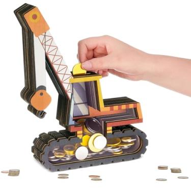 Imagem de Maxdot Cofrinho de guindaste de madeira, janela transparente, cofrinho transparente para crianças, caixa de dinheiro de madeira inquebrável, moeda fixe, criativa, poupança, jarra para meninos, adultos