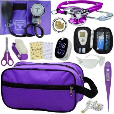 Imagem de Kit Enfermagem Aparelho de Pressão Estetoscópio Medidor Glicose Comple