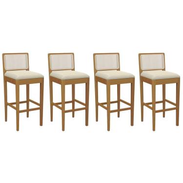 Imagem de Banqueta Sala de Jantar Sara 1BMM005CA Premium Madeira Maciça Kit 4 Un Carvalho/Linho Bege Argila/Tela Bege - Kappesberg