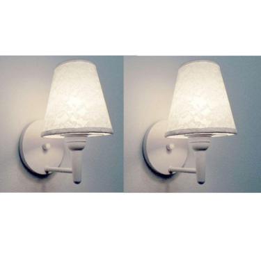 Imagem de Kit-2 Arandela Cone Md-2004 Base Branco Cúpula Em Tecido 14-14x07cm Renda Branco - Bivolt