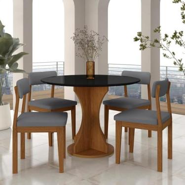 Imagem de Mesa Redonda Cosença Com 4 Cadeiras Estofadas Fre/pto/s.cinza - M.a Freijó/preto/cinza