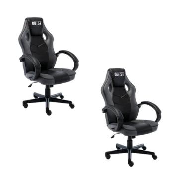 Imagem de Kit 2 Cadeiras Gamer Giratória Regulavel Quest Preto/Cinza