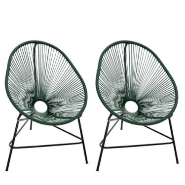 Imagem de Kit Com 2 Cadeiras Acapulco Fio Fibra Sintética Área Externa Varanda Moderna Trançada Resistente Mesa Kit 92 * 70cm(Verde Musgo)