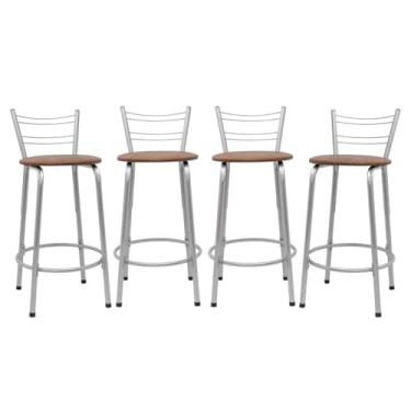 Imagem de Kit 4 Banquetas Flórida 60cm Estrutura Prata Ideal Cozinha Gourmet Área de Lazer Piscina Balcão Bancada Bistro Bar (Assento Marrom Claro)