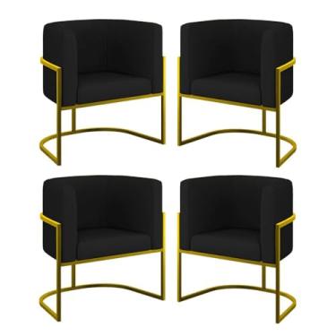 Imagem de Kit 04 Poltronas Lua Sala Decorativa Base Ferro Gold Corino Cor:preto