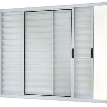 Imagem de Janela Veneziana 3 Folhas Móveis sem Grade Vidro Liso 100x100 Ecosul Esquadrisul Branco