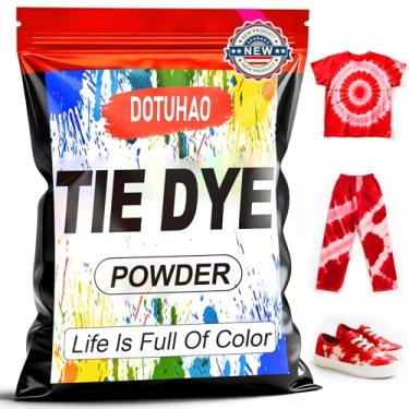 Imagem de DOTUHAO Tie Dye em pó, tinta vermelha para tecido, 450 g para roupas, corantes criativos para roupas, perfeitos para artes e artesanato, arte em tecido faça você mesmo (vermelho, 500 g)