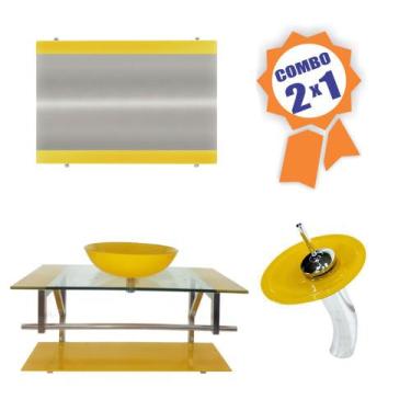 Imagem de Combo 2 em 1 - Gabinete 90cm Itália + Torneira Ibiza - EKASA, Amarelo