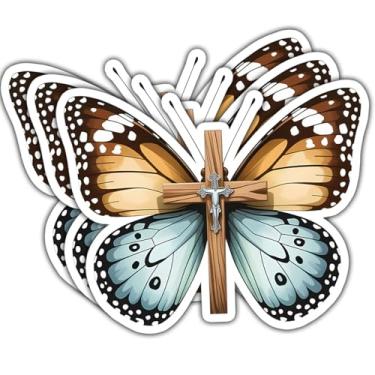 Imagem de Adesivo de vinil com cruz de borboleta cristã de 3 peças – Decalque com símbolo de fé religiosa com borboleta monarca e cruz de madeira, versículo bíblico de Jesus inspirador garrafa de água para