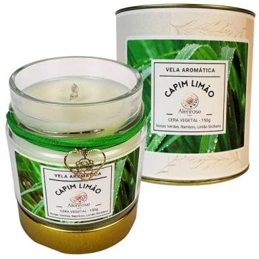 Imagem de Alenrose Vela Aromática Capim Limão – Cítrica e Refrescante, Cera de Coco 100% Vegetal, 150g, 30h de Queima, Pote de Vidro Luxo com Lata Decorativa