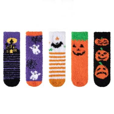 Imagem de COOVAN Meias masculinas felpudas com aderência, aconchegante, fofa, antiderrapante, hospital, casa, 5 pares, Multicolorido2, Medium