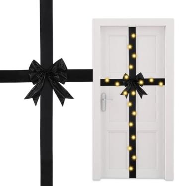 Imagem de Spiareal Arco de fita de porta de armário de Natal com luz LED grande fita brilhante arco de guirlanda de Natal árvore de natal decorações de embrulho para árvore de Natal lareira porta da frente de