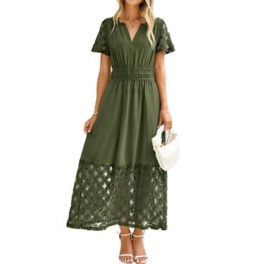 Imagem de Vestido maxi Simplee Apparel, primavera, verão, renda, verde militar, 
