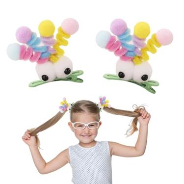 Imagem de MIUPOO Grampos de cabelo fofos pompons, acessórios de dia de cabelo louco para meninas, presilhas peculiares de monstrinho, grampos de cabelo de bico de pato de pelúcia, presilhas de cabelo