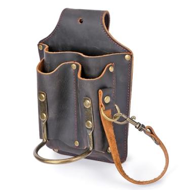 Imagem de Tourbon — Bolsa de ferramentas de couro para eletricista, fita fio dental de 7 cm, laço de túnel para cinto, manutenção multiuso, 3 bolsos com suporte de martelo