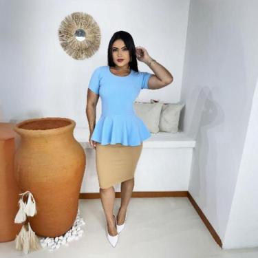 Imagem de Blusa Peplum Plus Size Moda Evangélica Feminina - MISS FLOWER, Azul cl