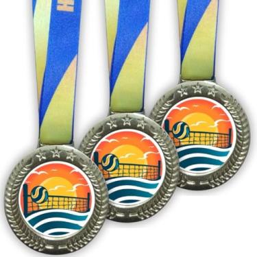 Imagem de Kit 5 Medalhas Para Vôlei De Praia De Premiação Campeão 60mm com Cordão Honra ao mérito