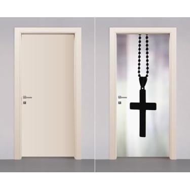 Imagem de Adesivo Envelopamento Decorativo de Porta Madeira Terço Jesus Oraçao Cruz Fé Deus (90cm)