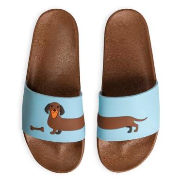 Imagem de Dedoles Chinelos unissexo homem mulher e crianças sandálias desenhos divertidos livros pizza flores festa café presente, Cão salsicha comprido, 40 EU