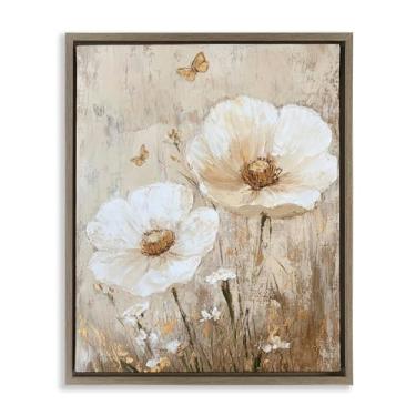 Imagem de Stupell Industries Arte de parede em tela flutuante com moldura preta marfim floral e borboleta, design por Petal Prints Design, 78 x 63 cm