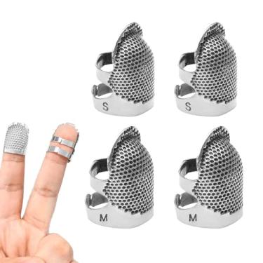 Imagem de 4 peças de dedal de costura, protetor de dedo de dedal de costura de metal, anel de proteção de dedo ajustável, dedal, quilting, artesanato