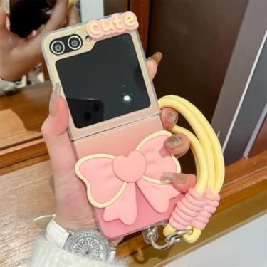 Imagem de Capa para Galaxy Z Flip5 com laço 3D fofo e alça de mão (para Galaxy Z Flip5/com alça)