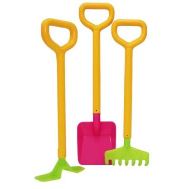 Imagem de Kit de Ferramentas de Praia para Crianças, Conjunto com 3 Peças, Pá Azul e Rastelo Verde com Cabo Amarelo, Brinquedos para Areia (ROSA)