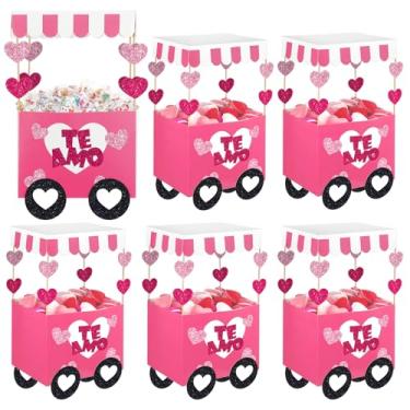 Imagem de Mooliwe Pacote com 6 caixas de doces de dia dos namorados, caixa de papelão rosa com emblema de coração, faça você mesmo, caixas de presente de dia dos namorados, doces, brindes de coração