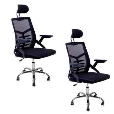 Imagem de Kit 2 Cadeiras Escritório Executiva Diretor Relax Ergonômica Com Apoio De Cabeça