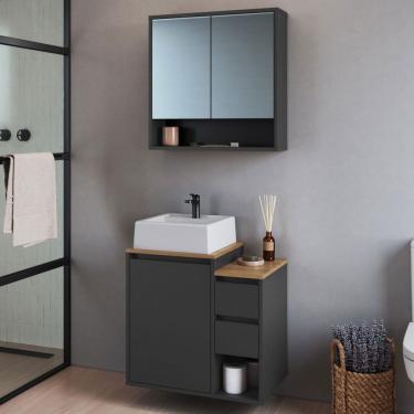 Imagem de Armário de Banheiro Bologna 3 Portas 2 Gavetas com Cuba e Espelho Grafite - Art In Móveis