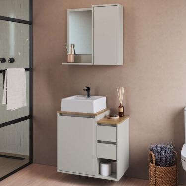 Imagem de Armário de Banheiro Bari 2 Portas 2 Gavetas com Cuba e Espelho Arenas - Art In Móveis