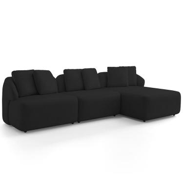 Imagem de Sofá 3 Lugares com Chaise Direito Sala Living 254cm Arlo F04 Veludo Preto - Lyam Decor