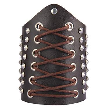 Imagem de Bracelete de proteção de braço de couro largo com cadarço - Braçadeira Steampunk estilo punk retrô para homens e mulheres - Comprimento ajustável - Motocicleta Cosplay Caça Festa Fantasia AC - Café
