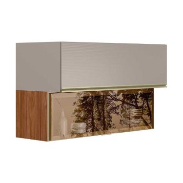 Imagem de Armário Aéreo P- Cozinha Proença C- 2 Portas Basculante (1 C- Vidro Reflecta) 120cm Nogueira Touch-nude Prime - Demóbile