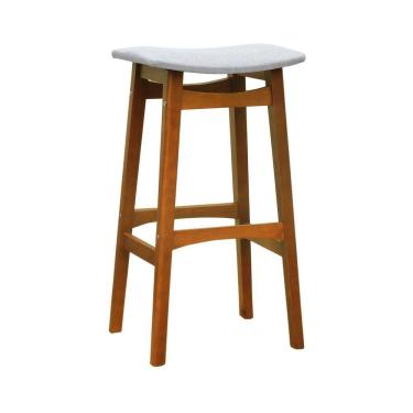 Imagem de Banco Alto Confort Madeira Maciça Assento Anatômico - Amêndoa Estofado Linho Bege Mescla Impermeável