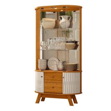 Imagem de Cristaleira Com Espelho Moss - 7 Decor Cinamomo E Off White