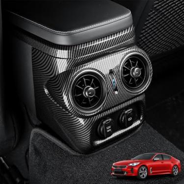 Imagem de Tampa de ventilação CA para carro console central traseiro capa de moldura de ventilação de ar padrão de fibra de carbono capa de ventilação traseira compatível com acessórios Kia Stinger 2018-2023