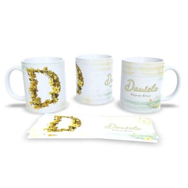 Imagem de Caneca Personalizada com Design Floral, Cerâmica Branca, Decoração em Amarelo e Verde, Estilo Elegante com Texto 'Alice beleza que floresce' (d)