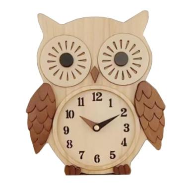 Imagem de CUYOU Relógio de coruja de madeira infantil, relógio de parede para jardim de infância, sala de aula, quarto de crianças