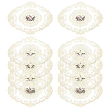 Imagem de 10 pacotes de jogo americano de renda retrô francês crochê tapete de copo feito à mão tapetes de mesa de crochê bordados feitos à mão para vaso oco para decoração de casa cozinha casamento (30 x 43 cm