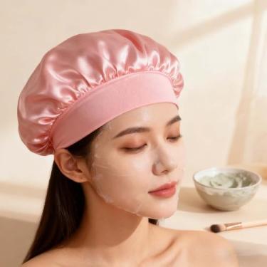 Imagem de Touca de seda de cetim vermelho para mulheres dormindo gorro de seda de camada dupla para dormir cabelo encaracolado tranças grande touca de dormir de cetim (vinho vermelho)