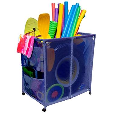 Imagem de Improvements Organizador de piscina com rodinhas de malha – boias, bolas, brinquedos e equipamentos, extragrande, (89 cm L x 64,5 cm C x 95 cm A), azul