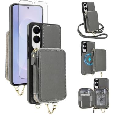 Imagem de Capa de telefone para Samsung Galaxy S25 Edge carteira com zíper capa de bolsa protetora de tela transversal alça de cordão 2 em 1 magnética destacável bloqueio RFID Flip S25Edge 25S S 25 25Edge